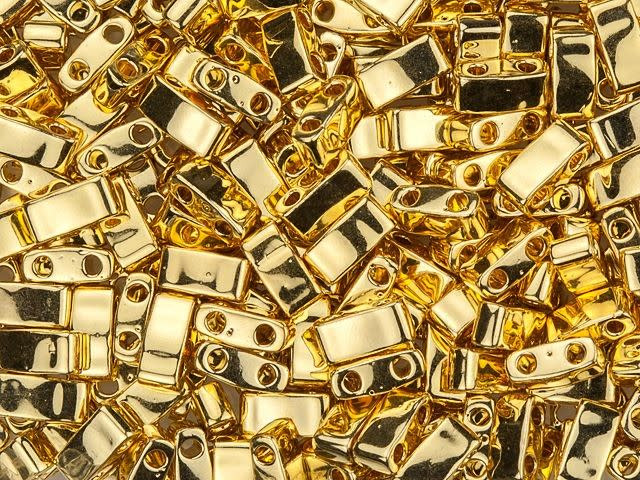 Miyuki 5x2.3mm Metallic 24K Gold-Plated Half Tila Bead 2.5-Inch Tube