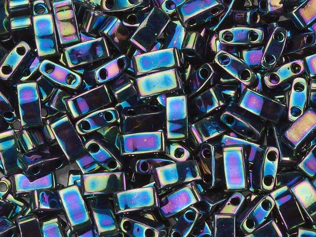 Miyuki 5x2.3mm Metallic Rainbow Emerald Half Tila Bead 2.5-Inch Tube