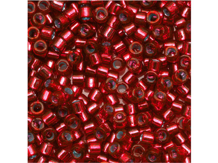 Miyuki 11/0 Trans Silver Lined Christmas Red Delica Seed Beads 2.5-Inch Tube