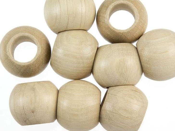 Natural 20 x 16mm Round Large-Hole Euro Wood Beads