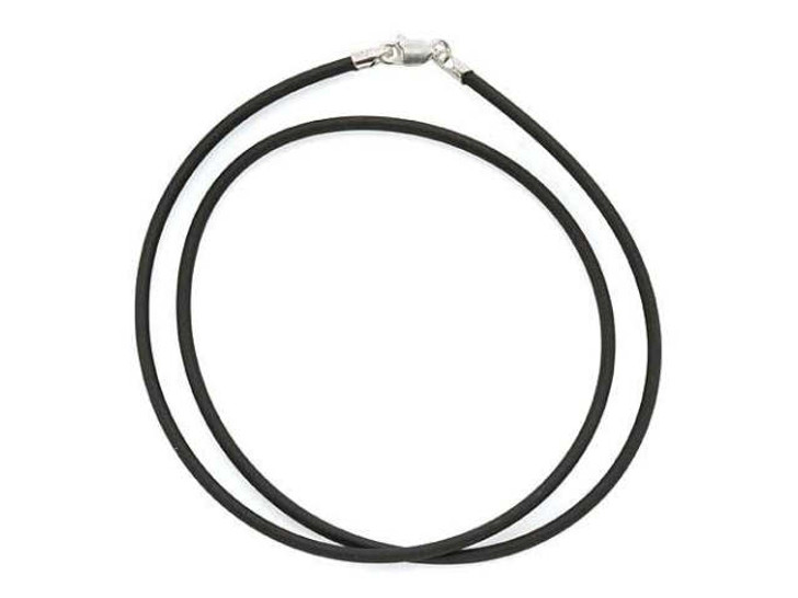 16-Inch 2mm Rubber Necklace - Black with Sterling Silver Clasp