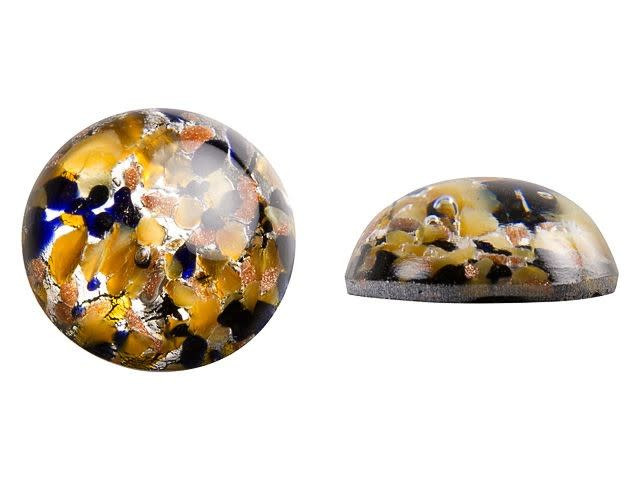 Preciosa Czech Glass Gold, Silver and Black Round Cabochon