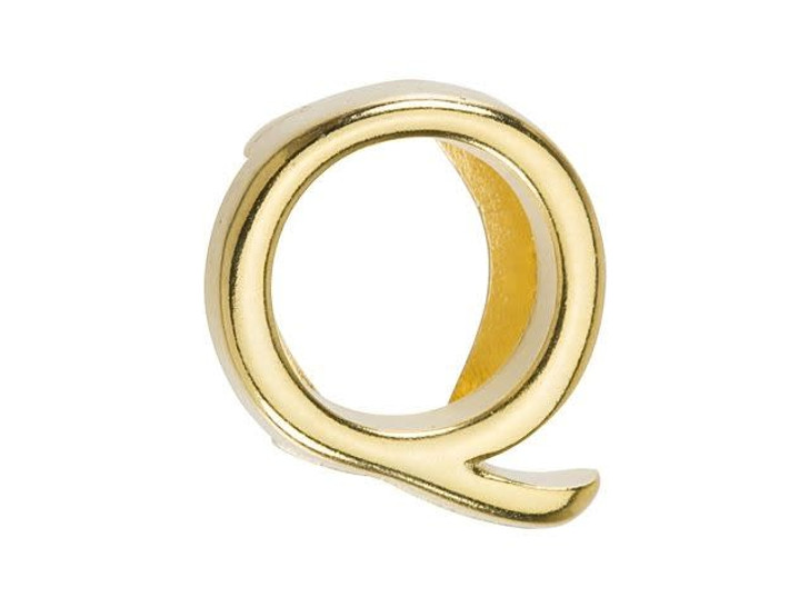 Regaliz Gold-Plated Pewter Alphabet Slider Bead for Flat Leather - Q