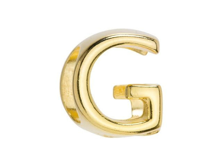 Regaliz Gold-Plated Pewter Alphabet Slider Bead for Oval Leather - G Regaliz Gold-Plated Pewter Alphabet Slider Bead for Oval Leather - G