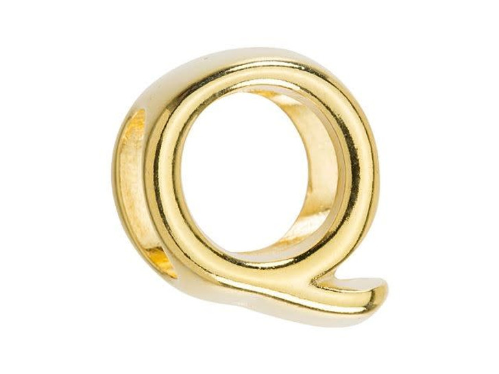 Regaliz Gold-Plated Pewter Alphabet Slider Bead for Oval Leather - Q Regaliz Gold-Plated Pewter Alphabet Slider Bead for Oval Leather - Q