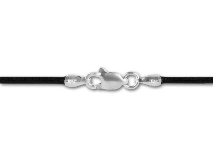 18-Inch 2.0mm Leather Necklace - Black with Sterling Silver Clasp