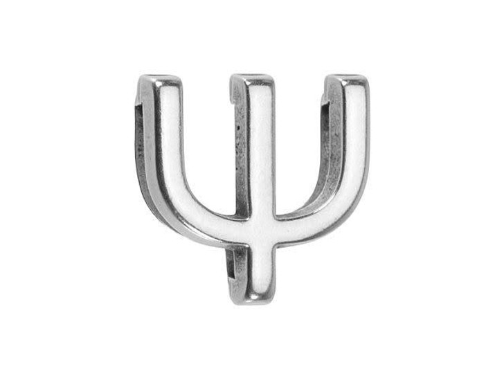 Regaliz Silver-Plated Pewter Greek Alphabet Slider Bead for Flat Leather - PSI Regaliz Silver-Plated Pewter Greek Alphabet Slider Bead for Flat Leather - PSI