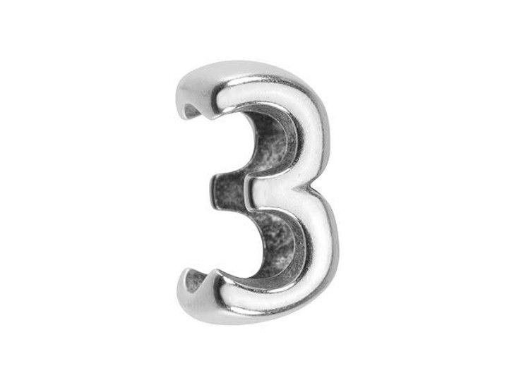 Regaliz Silver-Plated Pewter Number Slider Bead for Oval Leather - 3 Regaliz Silver-Plated Pewter Number Slider Bead for Oval Leather - 3