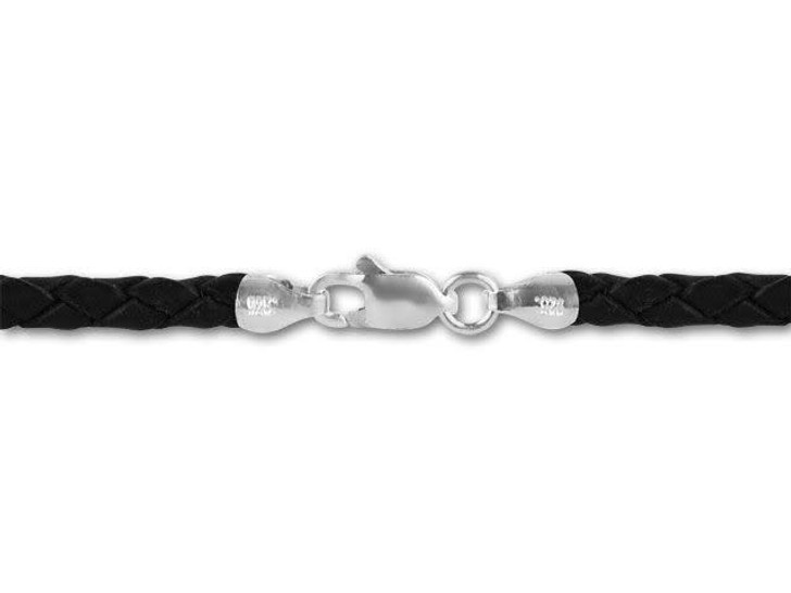 18-Inch 3.5mm Braided Leather Necklace - Black with Sterling Silver Clasp