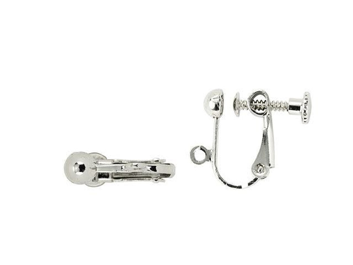 Rhodium-Plated Brass Screw-Back Earring with Loop (1 Pair)