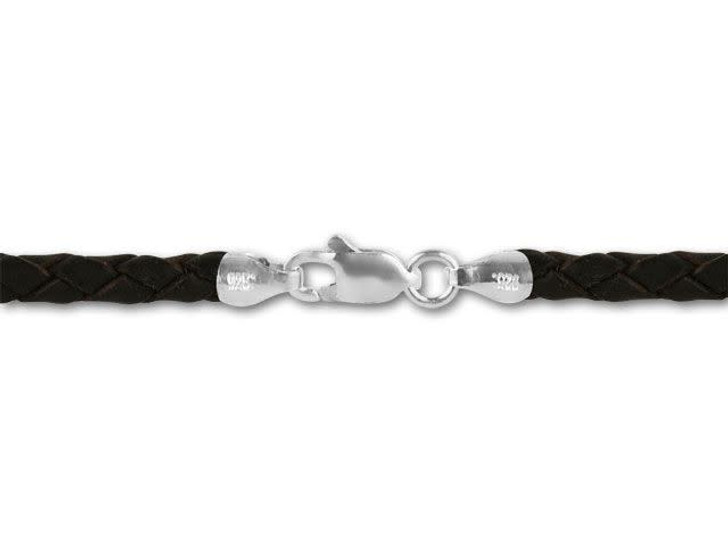 18-Inch 3.5mm Braided Leather Necklace - Brown with Sterling Silver Clasp