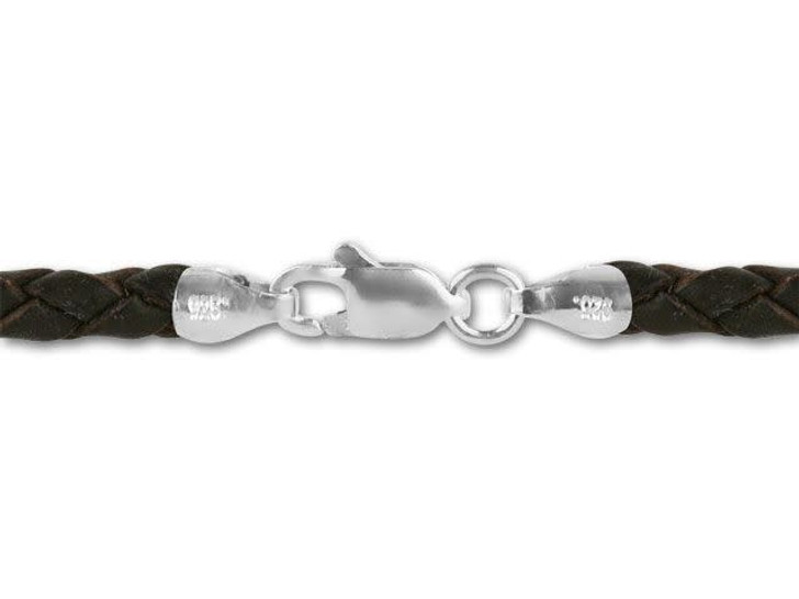 18-inch 4.5mm Braided Leather Necklace - Brown with Sterling Silver Clasp