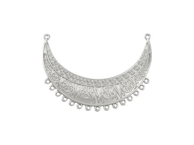 Satin Rhodium-Plated Pewter Ethnic Crescent Pendant with 15 Rings