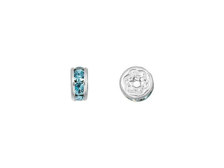 Silver-Plated 4.5mm Aquamarine Rhinestone Rondelle Spacer Bead