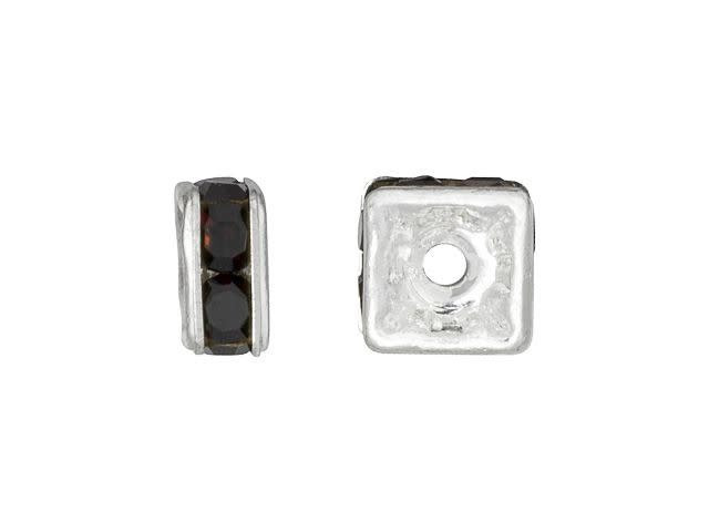Silver-Plated 4.5mm Garnet Rhinestone Squaredelle Spacer Bead