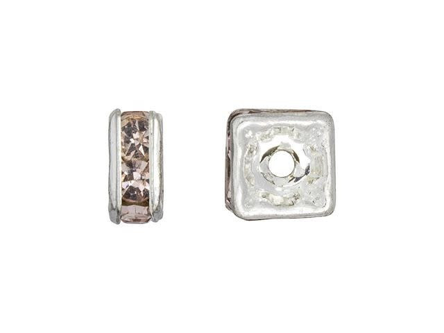 Silver-Plated 4.5mm Light Rosaline Rhinestone Squaredelle Spacer Bead