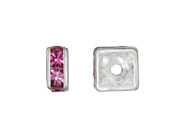 Silver-Plated 4.5mm Rosaline Rhinestone Squaredelle Spacer Bead