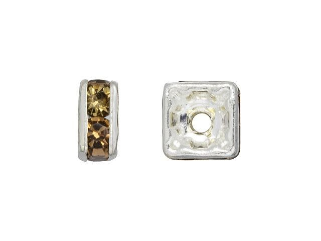 Silver-Plated 4.5mm Smoky Topaz Rhinestone Squaredelle Spacer Bead