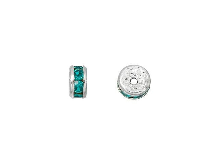 Silver-Plated 4.5mm Teal Rhinestone Rondelle Spacer Bead Silver-Plated 4.5mm Teal Rhinestone Rondelle Spacer Bead
