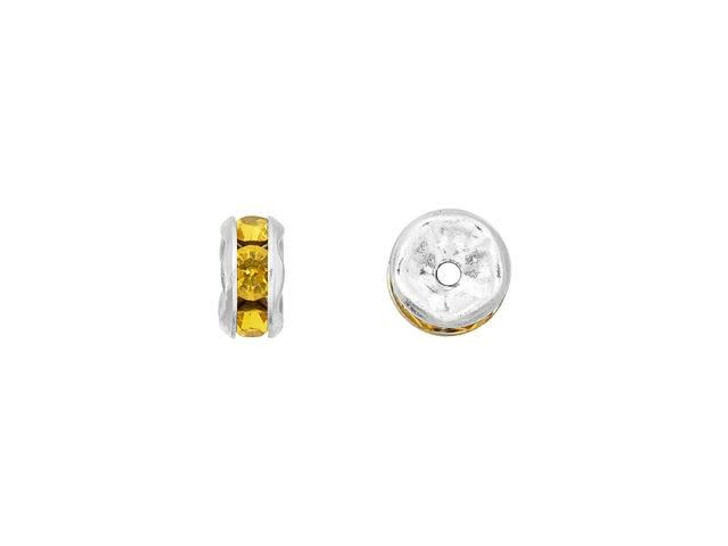 Silver-Plated 5mm Medium Topaz Rhinestone Rondelle Spacer Bead Silver-Plated 5mm Medium Topaz Rhinestone Rondelle Spacer Bead