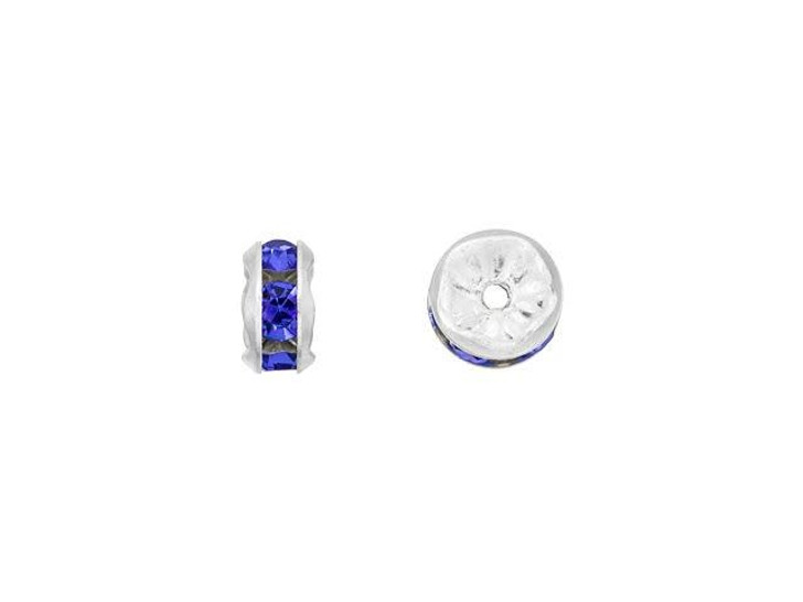 Silver-Plated 5mm Sapphire Rhinestone Rondelle Spacer Bead Silver-Plated 5mm Sapphire Rhinestone Rondelle Spacer Bead