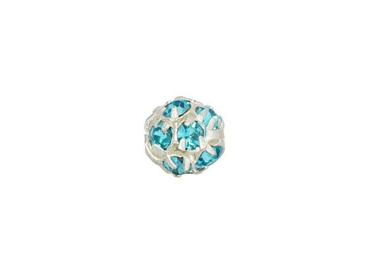 Silver-Plated 6mm Aquamarine Rhinestone Ball Bead Silver-Plated 6mm Aquamarine Rhinestone Ball Bead
