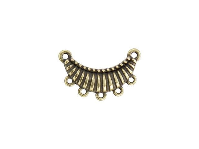 Antique Brass-Plated Small Ribbed Pendant with 5 Loops