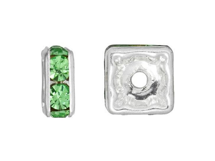 Silver-Plated 6mm Peridot Rhinestone Squaredelle Spacer Bead