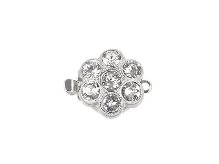 Silver-Plated 6-Petal Flower Box Clasp with Crystals