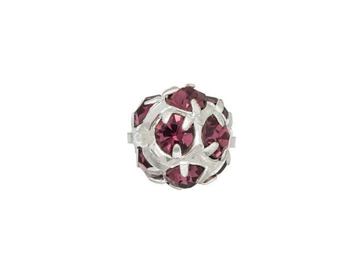 Silver-Plated 8mm Amethyst Rhinestone Ball Bead Silver-Plated 8mm Amethyst Rhinestone Ball Bead