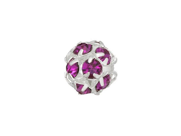 Silver-Plated 8mm Fuchsia Rhinestone Ball Bead