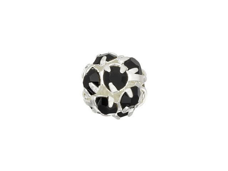 Silver-Plated 8mm Jet Rhinestone Ball Bead