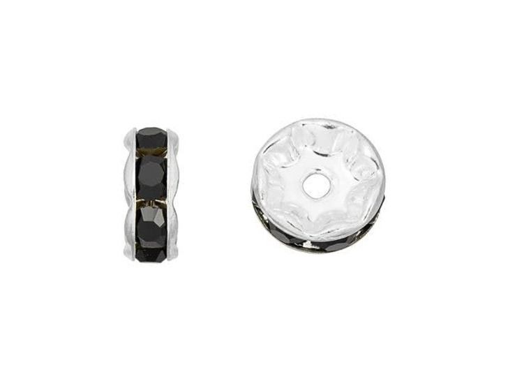 Silver-Plated 8mm Jet Rhinestone Rondelle Spacer Bead Silver-Plated 8mm Jet Rhinestone Rondelle Spacer Bead