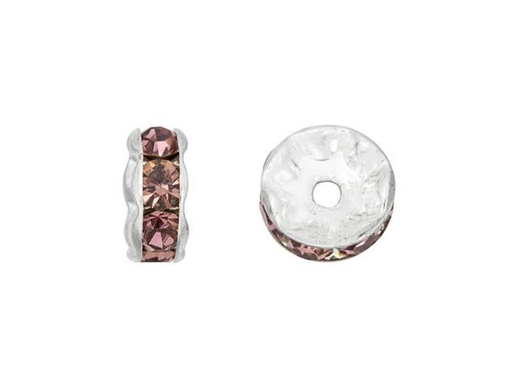 Silver-Plated 8mm Light Amethyst Rhinestone Rondelle Spacer Bead Silver-Plated 8mm Light Amethyst Rhinestone Rondelle Spacer Bead