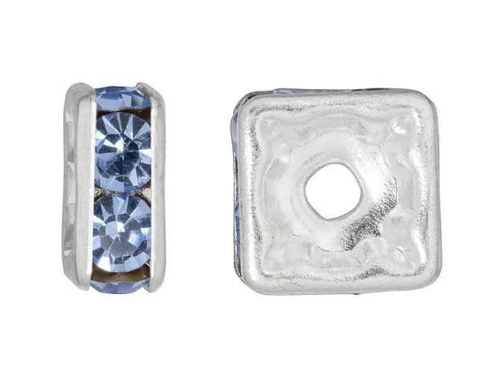 Silver-Plated 8mm Light Sapphire Rhinestone Squaredelle Spacer Bead Silver-Plated 8mm Light Sapphire Rhinestone Squaredelle Spacer Bead