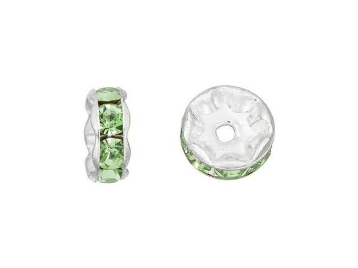 Silver-Plated 8mm Peridot Rhinestone Rondelle Spacer Bead Silver-Plated 8mm Peridot Rhinestone Rondelle Spacer Bead