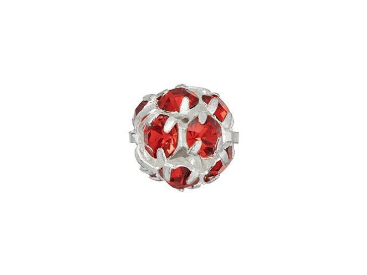 Silver-Plated 8mm Siam Ruby Rhinestone Ball Bead