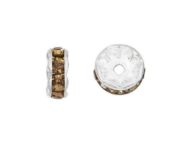 Silver-Plated 8mm Smoky Topaz Rhinestone Rondelle Spacer Bead Silver-Plated 8mm Smoky Topaz Rhinestone Rondelle Spacer Bead