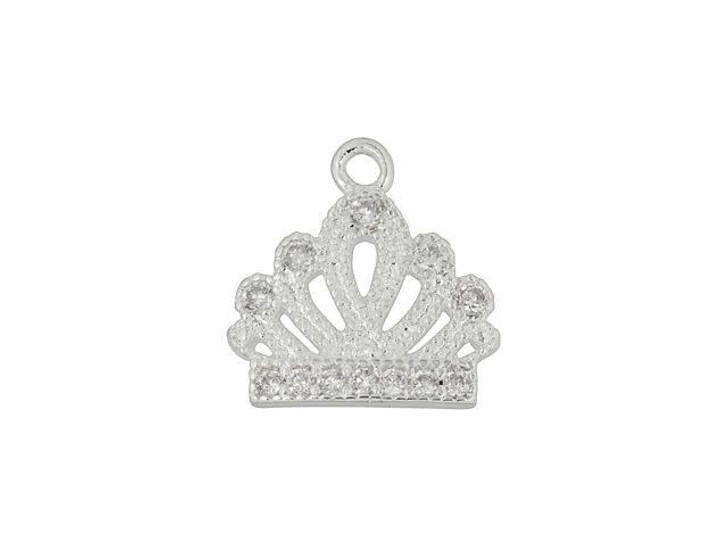 Silver-Plated Filigree Crown Charm with Rhinestones