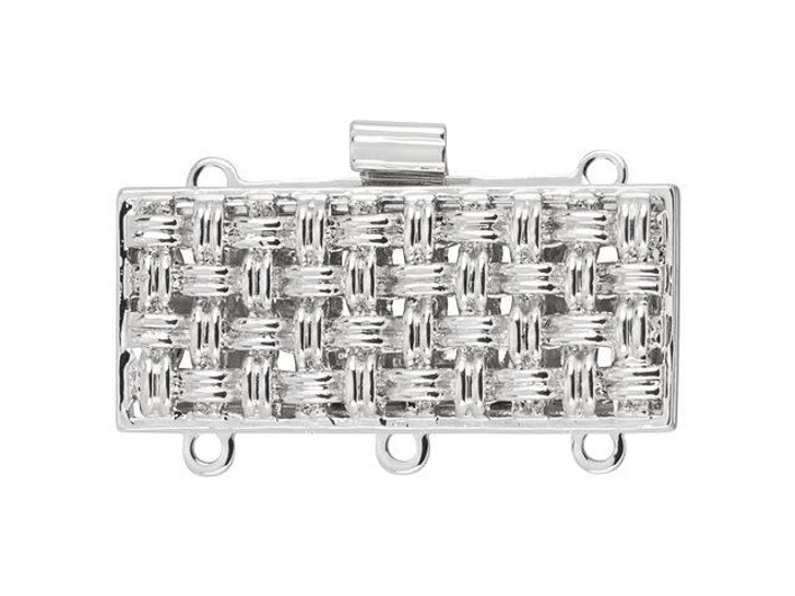 Silver-Plated Rectangle Clasp, 26x11mm with 3 Rings
