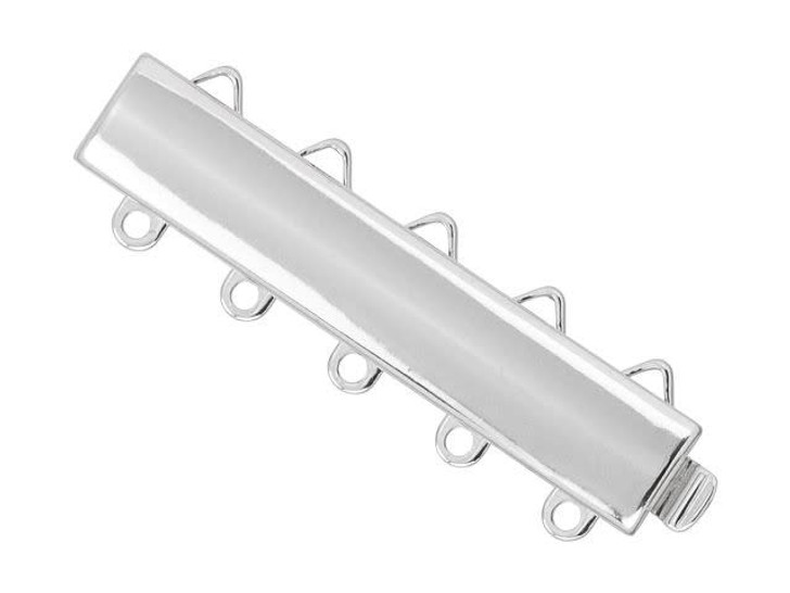 Silver-Plated Rectangle Clasp, 31x6mm with 5 Rings