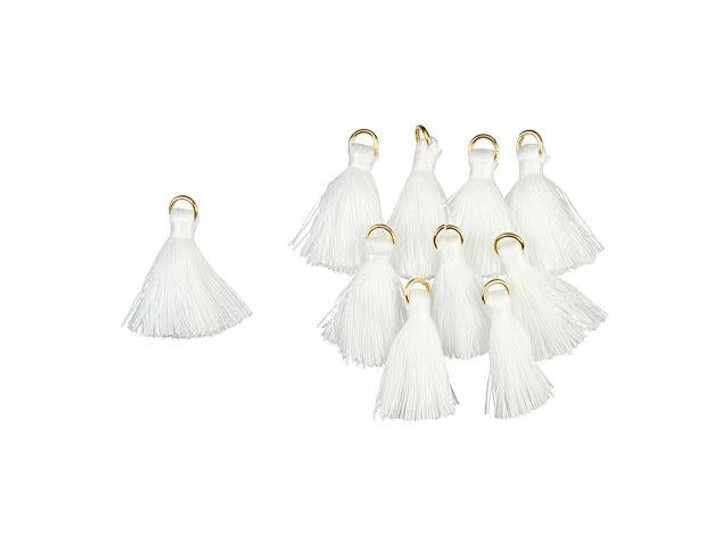 1-Inch White Tassel with Gold Ring (10pc pack)