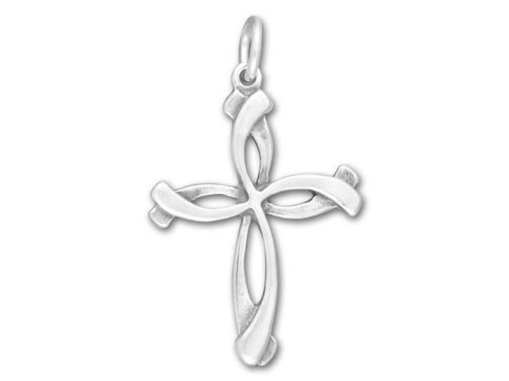 Sterling Silver 30mm Ribbon Design Cross Pendant