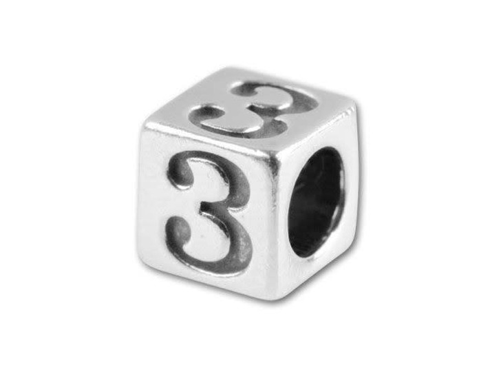 Sterling Silver 5.6mm Number Bead - 3
