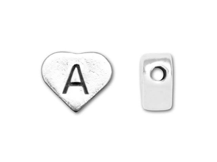 Sterling 925 Silver Heart Letter Bead - A