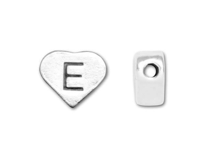 Sterling Silver Heart Letter Bead - E