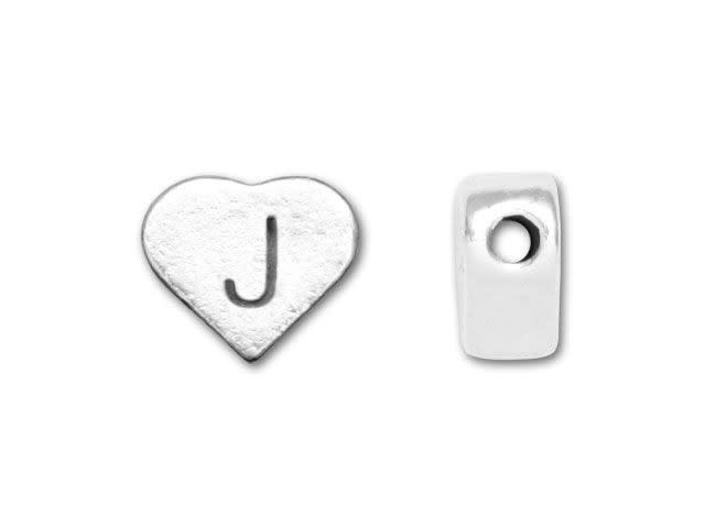 Sterling Silver Heart Letter Bead - J