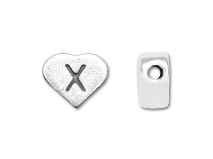 Sterling 925 Silver Heart Letter Bead - X