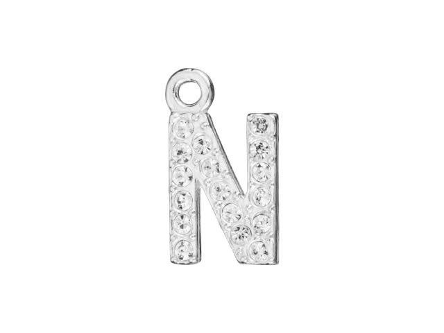 Sterling Silver Letter N Pendant With Ring 7mm