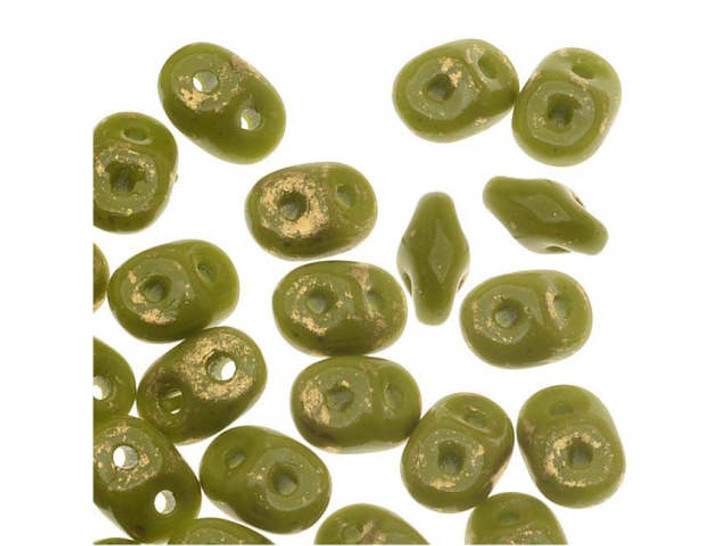 Matubo SuperDuo 2x5mm 2-Hole Opaque Olive and Marbled Gold Seed Bead, 2.5-Inch Tube